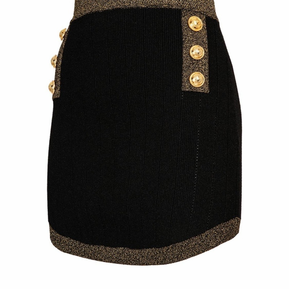 Balmain Black and Gold Embellished Mini Pencil Skirt